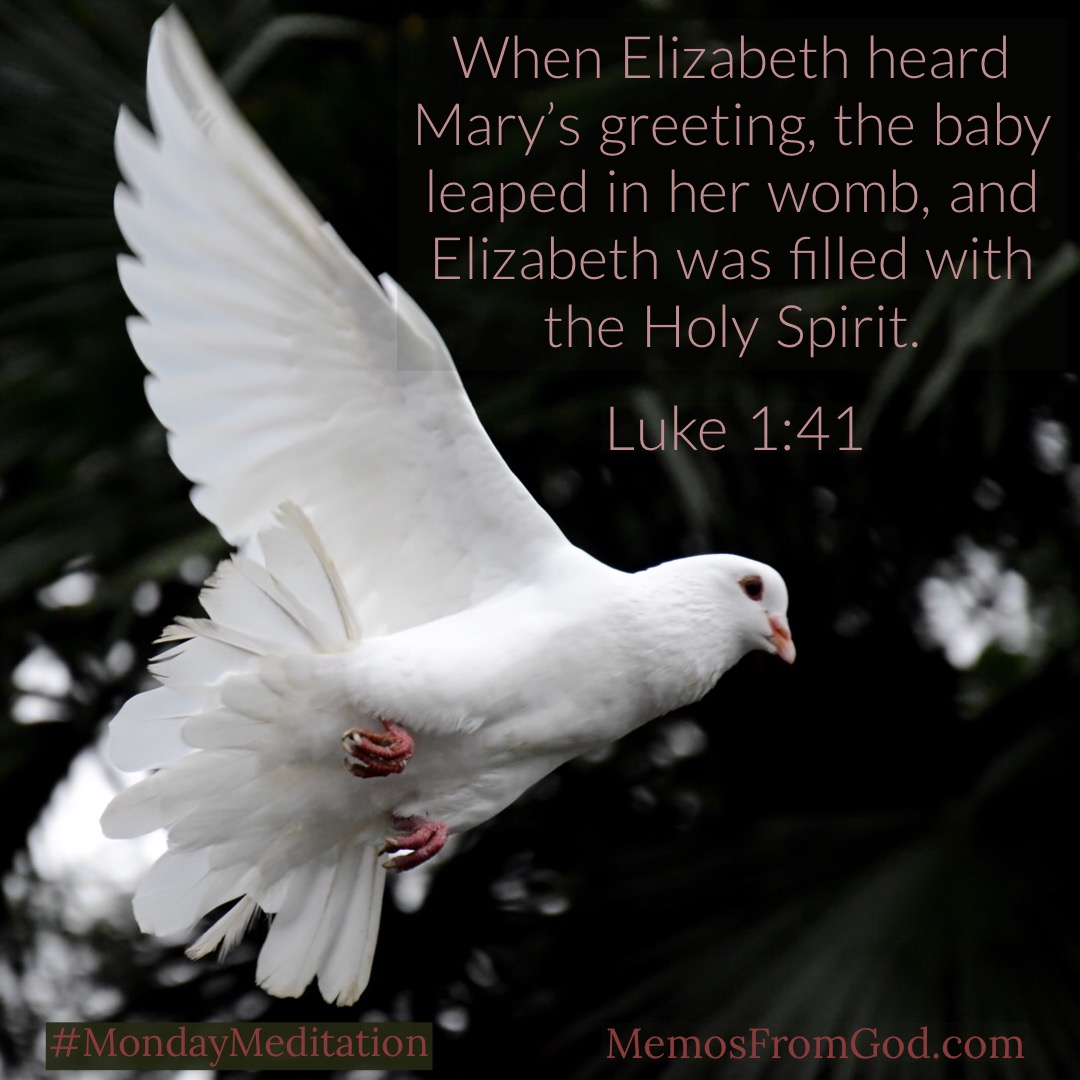 When Elizabeth heard Mary’s greeting, the baby leaped in her womb, and Elizabeth was filled with the Holy Spirit. Luke 1:41