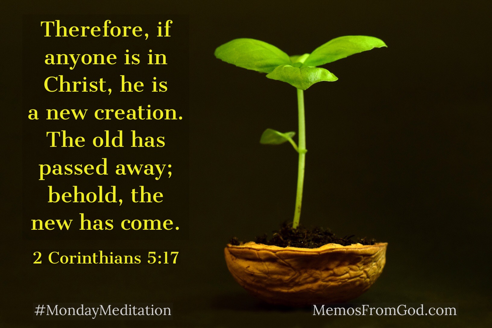 Therefore, if anyone is in Christ, he is a new creation. The old has passed away; behold, the new has come.